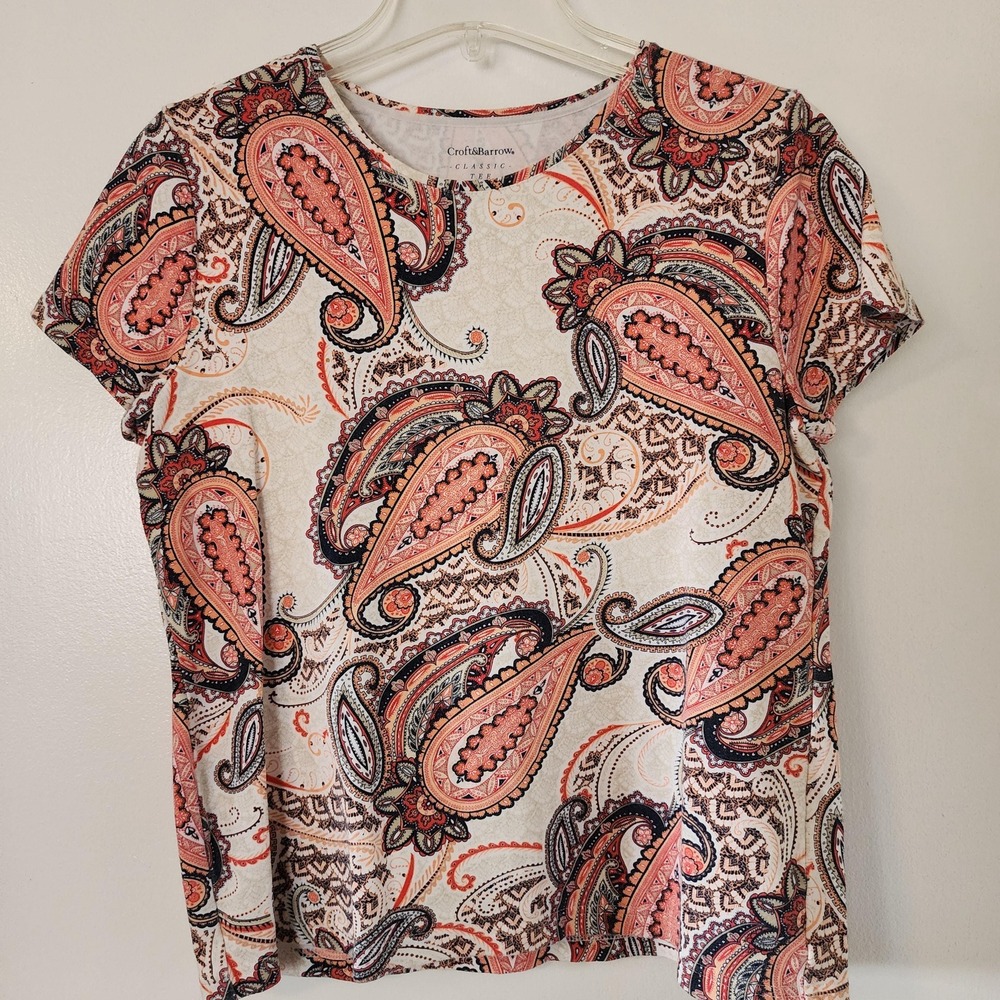 M White & Peach Paisley Croft and Barrow Short Sleeve Tee, 100% Cotton